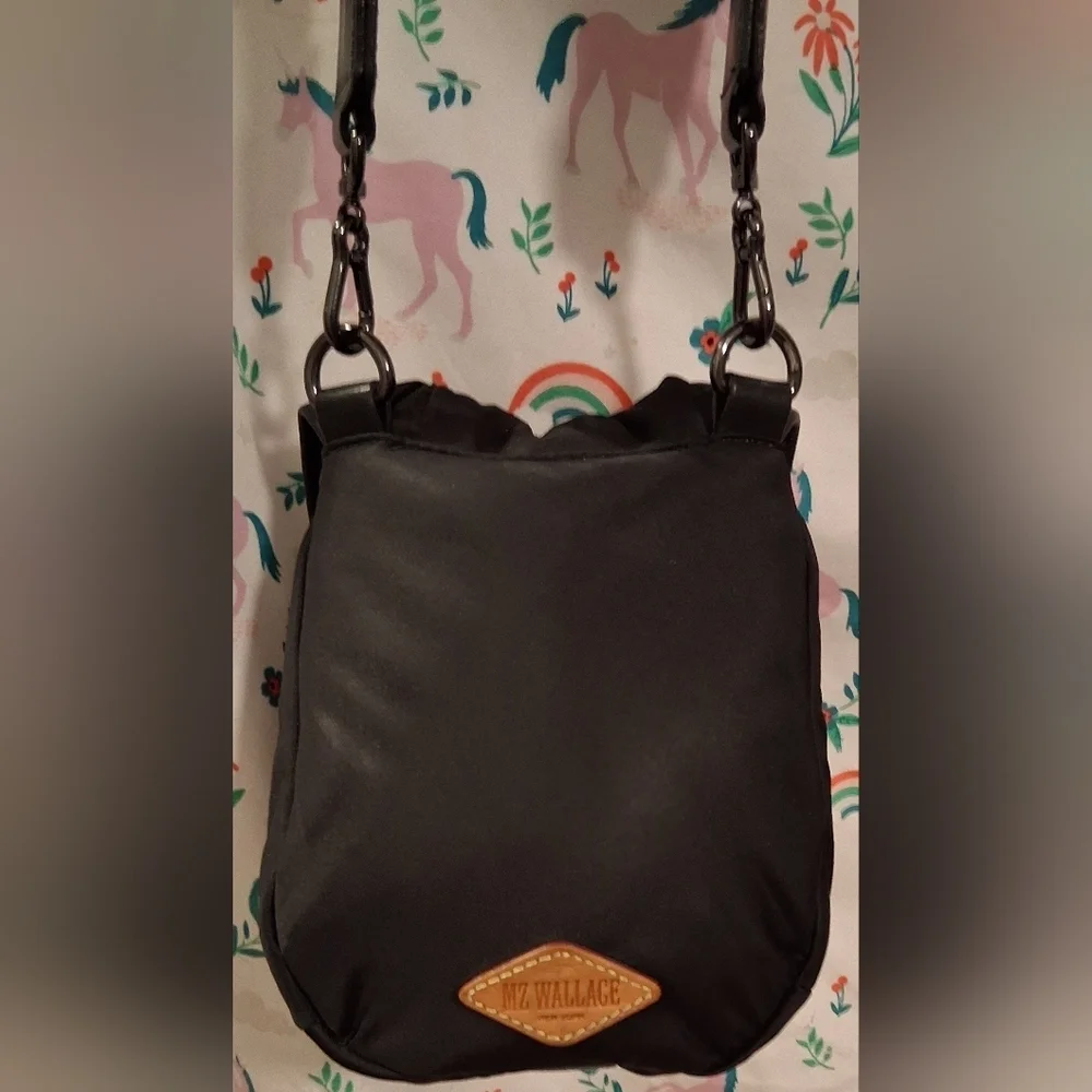 EUC MZ Wallace Micro Apex Black Calf & Nylon Casual Everyday Crossbody Purse Bag